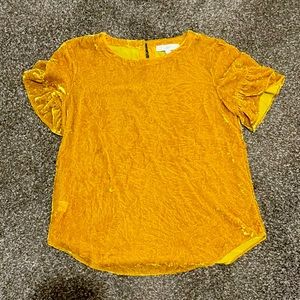 Mustard velvet flutter sleeve shirt